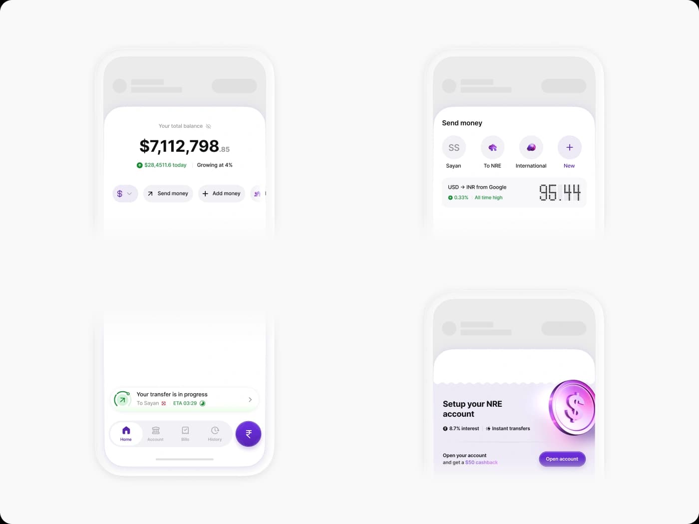 The new home page, with touch points that adapt to the features each user uses